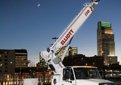 I 50 F hireach truck with city and moon in background