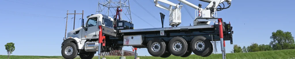 E-line truck close up with blue sky